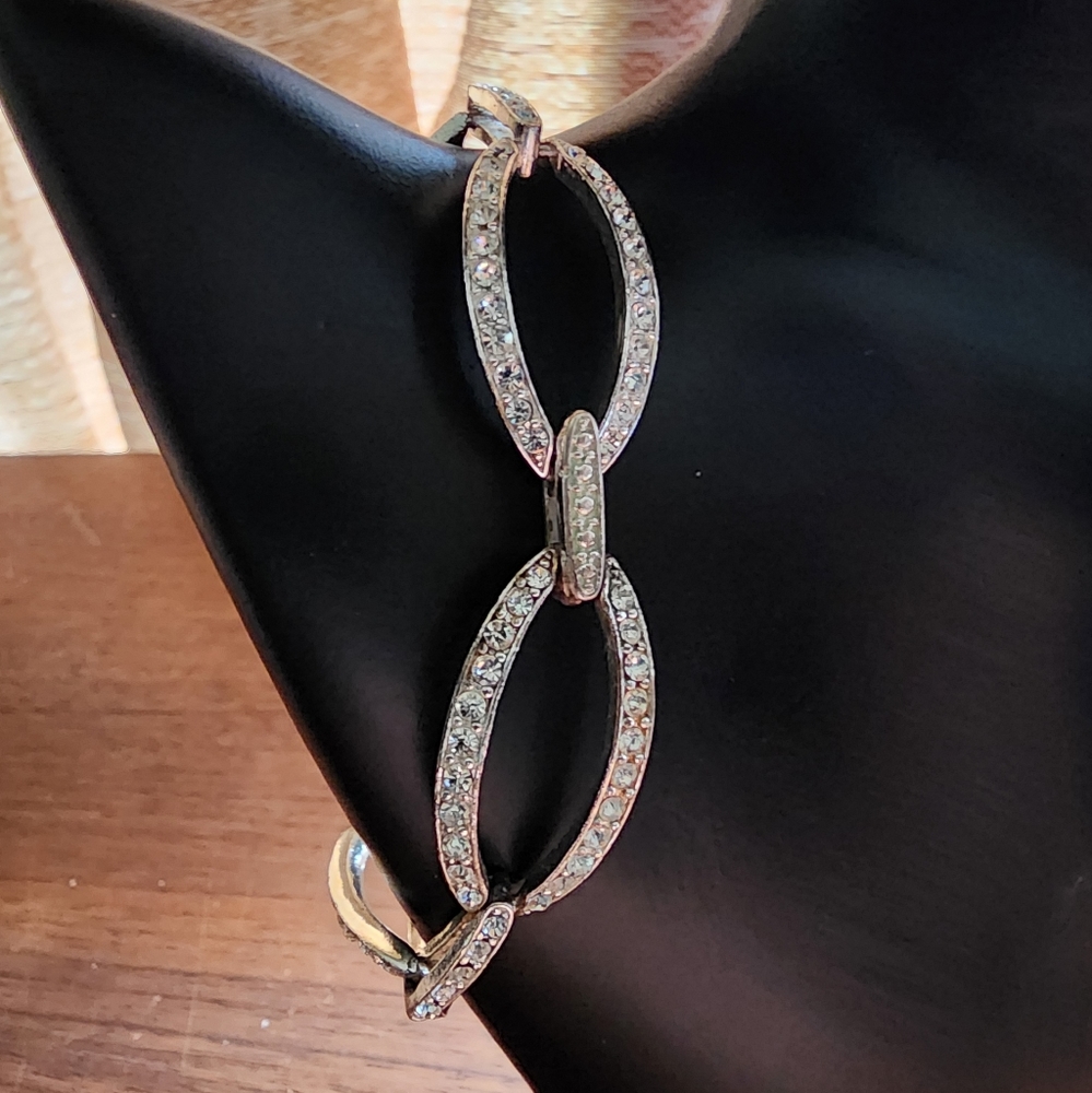 Monet silver plate bracelet with clear rhinestones